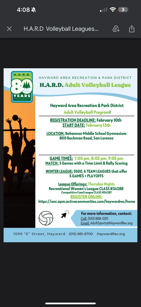 Hayward Area Recreation Division Volleyball media 2